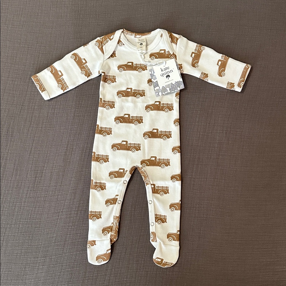 Kate Quinn Newborn Snap Footie with Trucks NWT